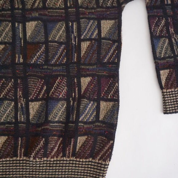 VTG TSR Textured Knit Sweater Brown Multi Retro Geometric Eclectic Grandpa XL - Picture 5 of 10